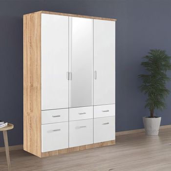 Celle Sonoma Oak and Alpine White 136cm 3 Door Combi Wardrobe