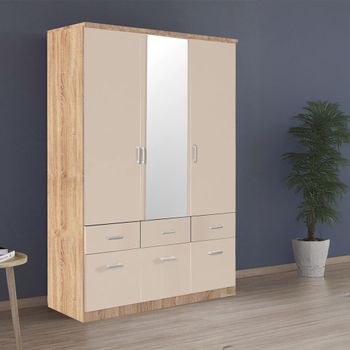 Celle Sonoma Oak and Champagne 136cm 3 Door Combi Wardrobe
