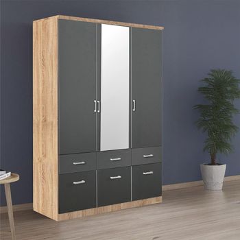 Celle Sonoma Oak and Metallic Dark Grey 136cm 3 Door Combi Wardrobe