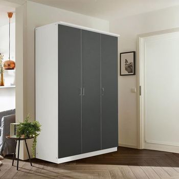 Celle Alpine White and Metallic Dark Grey 136cm 3 Door Wardrobe