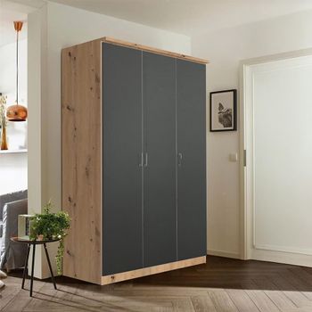 Celle Artisan Oak and Metallic Dark Grey 136cm 3 Door Wardrobe