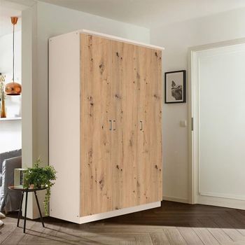 Celle Champagne and Artisan Oak 136cm 3 Door Wardrobe