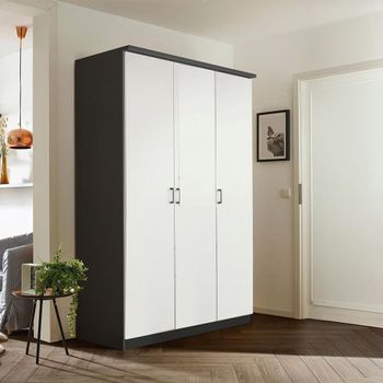 Celle Metallic Dark Grey and Alpine White 136cm 3 Door Wardrobe