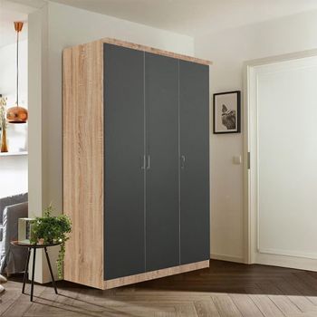 Celle Sonoma Oak and Metallic Dark Grey 136cm 3 Door Wardrobe