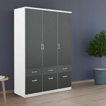 Celle Alpine White and Metallic Dark Grey 136cm 3 Door 6 Drawer Wardrobe