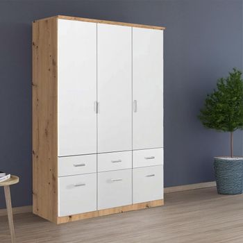 Celle Artisan Oak and Alpine White 136cm 3 Door 6 Drawer Wardrobe