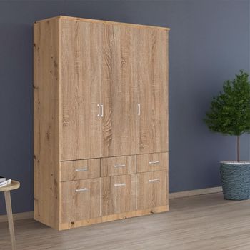 Celle Artisan Oak and Sonoma Oak 136cm 3 Door 6 Drawer Wardrobe