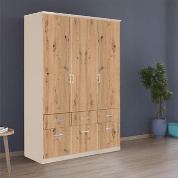 Celle Champagne and Artisan Oak 136cm 3 Door 6 Drawer Wardrobe