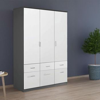 Celle Metallic Dark Grey and Alpine White 136cm 3 Door 6 Drawer Wardrobe