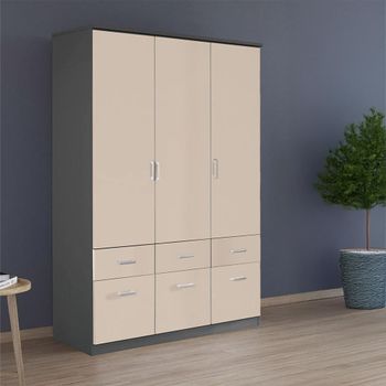 Celle Metallic Dark Grey and Champagne 136cm 3 Door 6 Drawer Wardrobe