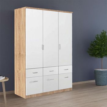 Celle Sonoma Oak and Alpine White 136cm 3 Door 6 Drawer Wardrobe