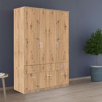 Celle Sonoma Oak and Artisan Oak 136cm 3 Door 6 Drawer Wardrobe