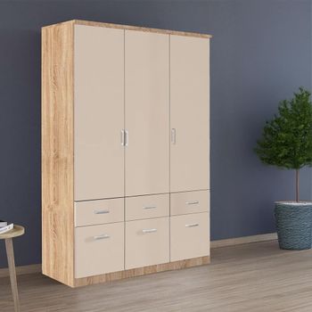 Celle Sonoma Oak and Champagne 136cm 3 Door 6 Drawer Wardrobe