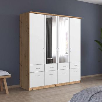 Celle Artisan Oak and Alpine White 181cm 4 Door Combi Wardrobe