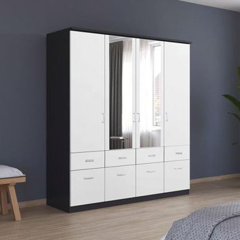 Celle Metallic Dark Grey and Alpine White 181cm 4 Door Combi Wardrobe