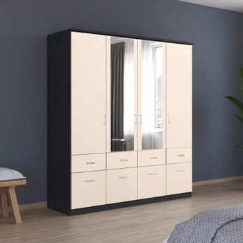 Celle Metallic Dark Grey and Champagne 181cm 4 Door Combi Wardrobe