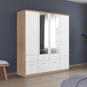 Celle Sonoma Oak and Alpine White 181cm 4 Door Combi Wardrobe