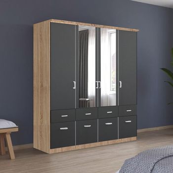 Celle Sonoma Oak and Metallic Dark Grey 181cm 4 Door Combi Wardrobe