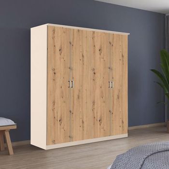 Celle Champagne and Artisan Oak 181cm 4 Door Wardrobe