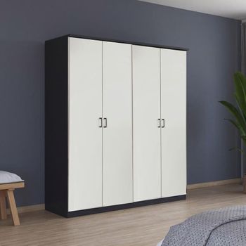 Celle Metallic Dark Grey and Alpine White 181cm 4 Door Wardrobe