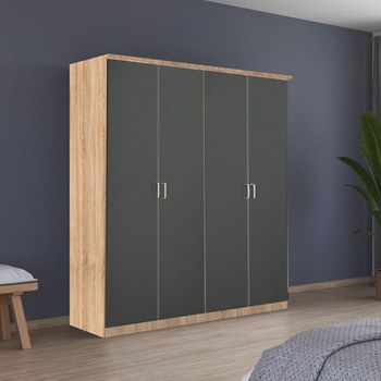 Celle Sonoma Oak and Metallic Dark Grey 181cm 4 Door Wardrobe