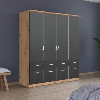 Celle Artisan Oak and Metallic Dark Grey 181cm 4 Door Wardrobe with Drawer