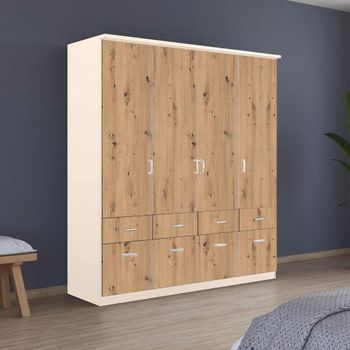 Celle Champagne and Artisan Oak 181cm 4 Door Wardrobe with Drawer