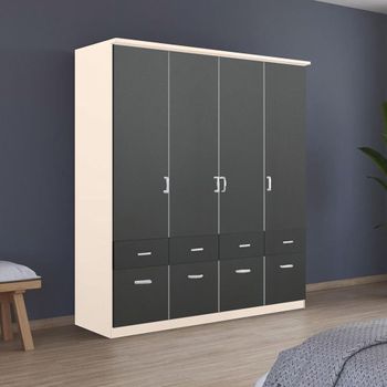 Celle Champagne and Metallic Dark Grey 181cm 4 Door Wardrobe with Drawer