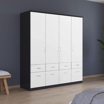 Celle Metallic Dark Grey and Alpine White 181cm 4 Door Wardrobe with Drawer