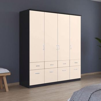 Celle Metallic Dark Grey and Champagne 181cm 4 Door Wardrobe with Drawer