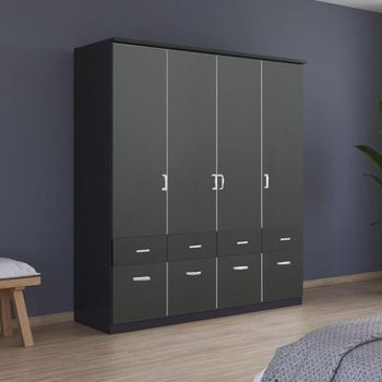 Celle Metallic Dark Grey 181cm 4 Door Wardrobe with Drawer