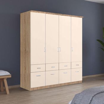 Celle Sonoma Oak and Champagne 181cm 4 Door Wardrobe with Drawer