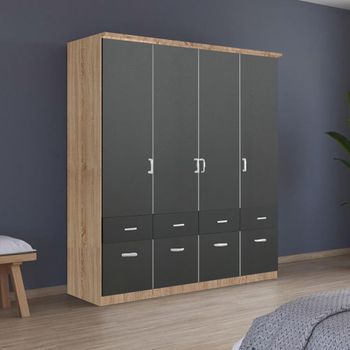Celle Sonoma Oak and Metallic Dark Grey 181cm 4 Door Wardrobe with Drawer