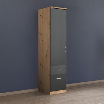 Celle Artisan Oak and Metallic Dark Grey 47cm 1 Door 2 Drawer Lh Wardrobe