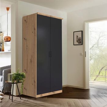 Celle Artisan Oak and Metallic Dark Grey 91cm 2 Door Wardrobe