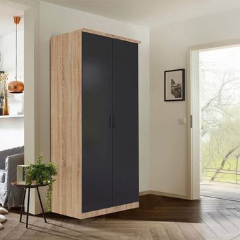 Celle Sonoma Oak and Metallic Dark Grey 91cm 2 Door Wardrobe
