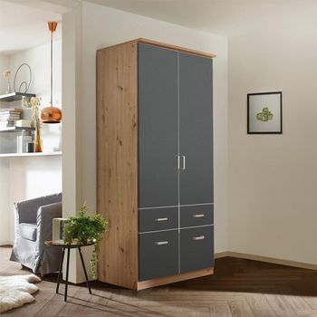 Celle Artisan Oak and Metallic Dark Grey 91cm 2 Door 4 Drawer Wardrobe