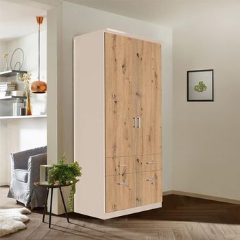 Celle Champagne and Artisan Oak 91cm 2 Door 4 Drawer Wardrobe