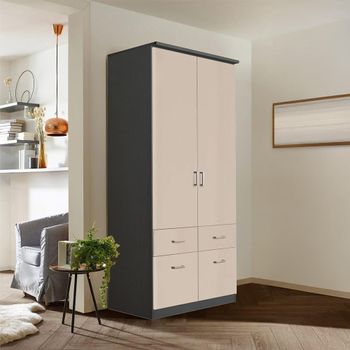 Celle Metallic Dark Grey and Champagne 91cm 2 Door 4 Drawer Wardrobe
