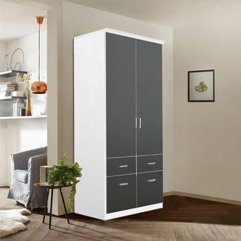 Celle Alpine White and Metallic Dark Grey 91cm 2 Door 4 Drawer and Extras Wardrobe