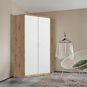 Celle Super Artisan Oak and Alpine White 117cm 2 Door Corner Wardrobe