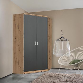 Celle Super Artisan Oak and Metallic Dark Grey 117cm 2 Door Corner Wardrobe