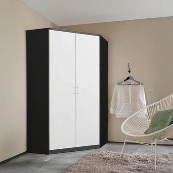 Celle Super Metallic Dark Grey and Alpine White 117cm 2 Door Corner Wardrobe