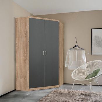 Celle Super Sonoma Oak and Metallic Dark Grey 117cm 2 Door Corner Wardrobe