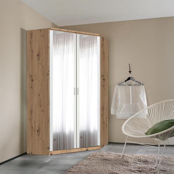 Celle Super Artisan Oak and Alpine White 117cm 2 Door Corner Mirror Wardrobe