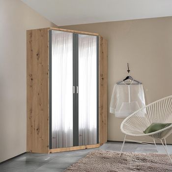 Celle Super Artisan Oak and Metallic Dark Grey 117cm 2 Door Corner Mirror Wardrobe