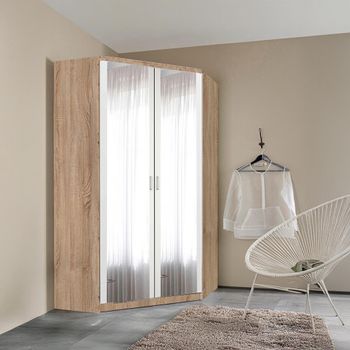 Celle Super Sonoma Oak and Alpine White 117cm 2 Door Corner Mirror Wardrobe