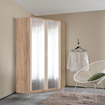 Celle Super Sonoma Oak and Champagne 117cm 2 Door Corner Mirror Wardrobe