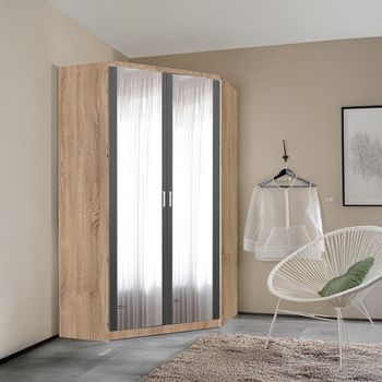 Celle Super Sonoma Oak and Metallic Dark Grey 117cm 2 Door Corner Mirror Wardrobe