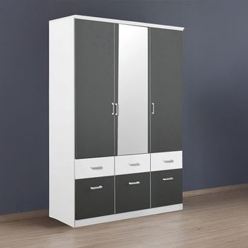 Celle Super Alpine White and Metallic Dark Grey 136cm 3 Door Combi Wardrobe